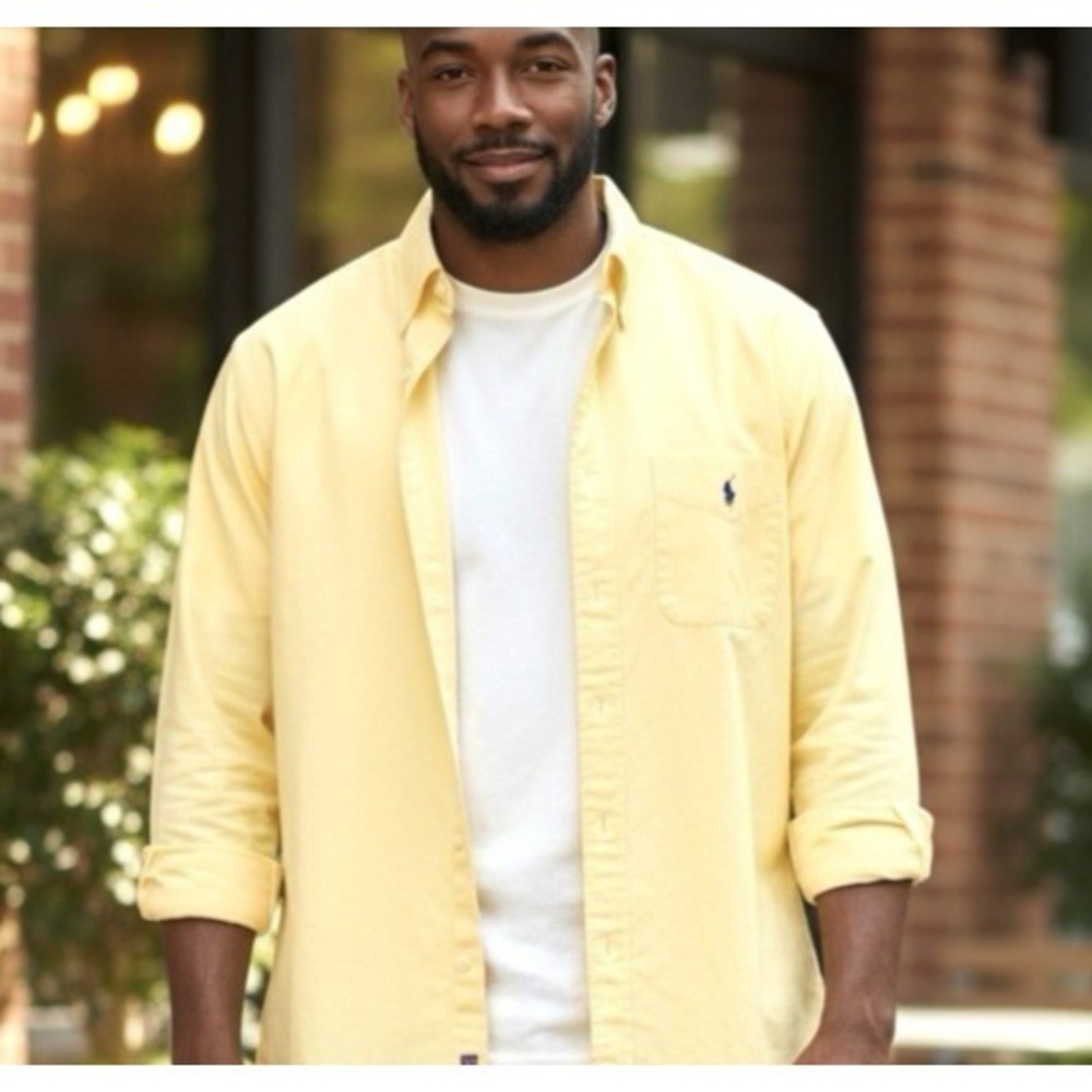 Vtg Ralph Lauren Blake Shirt Mens XXL Yellow Long Sleeve Relaxed Fit Blue Pony